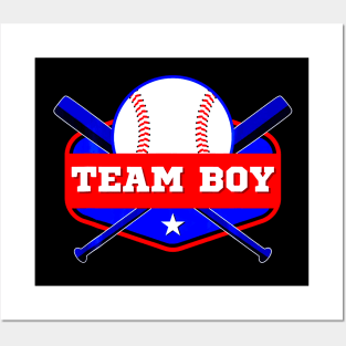 Baby Gender Reveal Party Baseball Team Boy  Team Blue Posters and Art